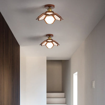 Contemporary Nordic Lotus Solid Wood Hardware 1 - Light Semi-Flush Mount Ceiling Light For Hallways