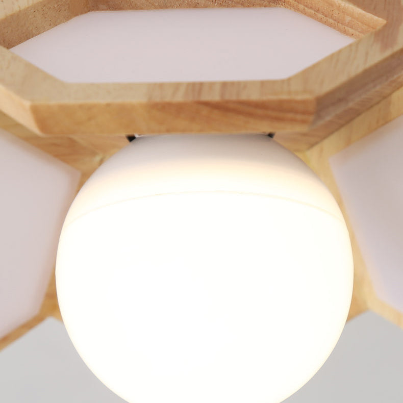 Contemporary Nordic Lotus Solid Wood Hardware 1 - Light Semi-Flush Mount Ceiling Light For Hallways