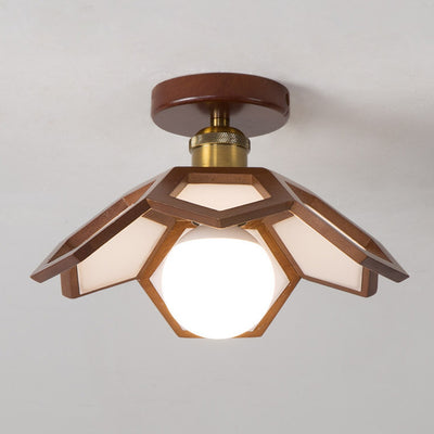 Contemporary Nordic Lotus Solid Wood Hardware 1 - Light Semi-Flush Mount Ceiling Light For Hallways