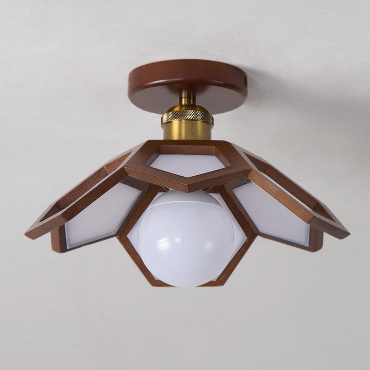 Contemporary Nordic Lotus Solid Wood Hardware 1 - Light Semi-Flush Mount Ceiling Light For Hallways