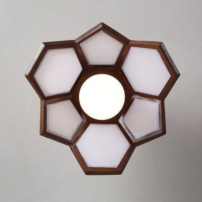 Contemporary Nordic Lotus Solid Wood Hardware 1 - Light Semi-Flush Mount Ceiling Light For Hallways