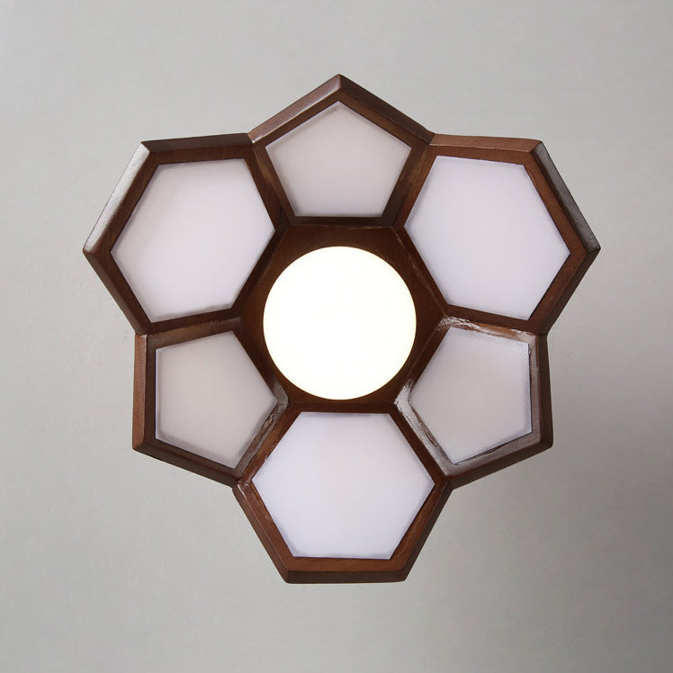 Contemporary Nordic Lotus Solid Wood Hardware 1 - Light Semi-Flush Mount Ceiling Light For Hallways