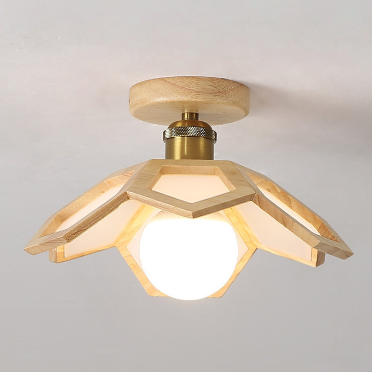 Contemporary Nordic Lotus Solid Wood Hardware 1 - Light Semi-Flush Mount Ceiling Light For Hallways