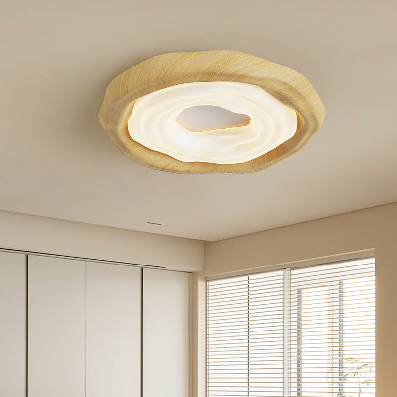 Contemporary Nordic Doughnut PE Wood Iron LED Flush Mount Ceiling Light For Bedroom