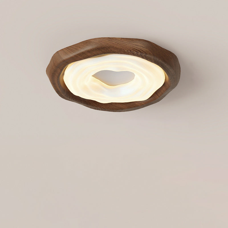 Contemporary Nordic Doughnut PE Wood Iron LED Flush Mount Ceiling Light For Bedroom