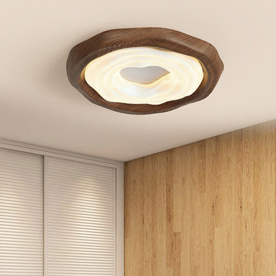 Contemporary Nordic Doughnut PE Wood Iron LED Flush Mount Ceiling Light For Bedroom