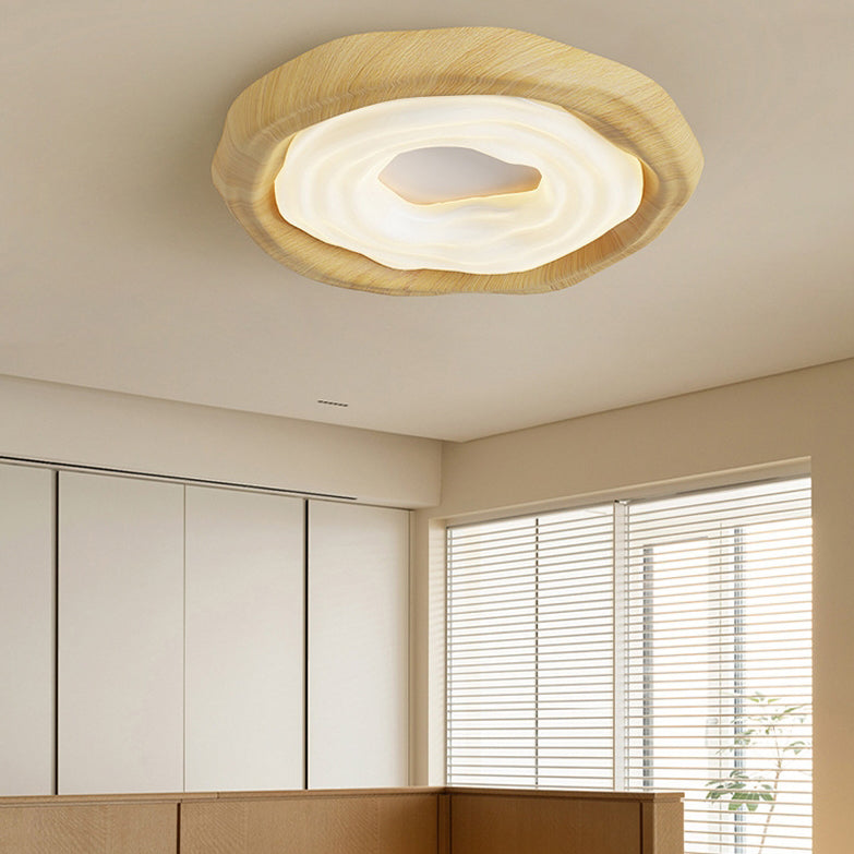 Contemporary Nordic Doughnut PE Wood Iron LED Flush Mount Ceiling Light For Bedroom