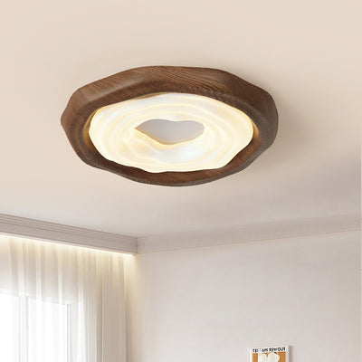 Contemporary Nordic Doughnut PE Wood Iron LED Flush Mount Ceiling Light For Bedroom