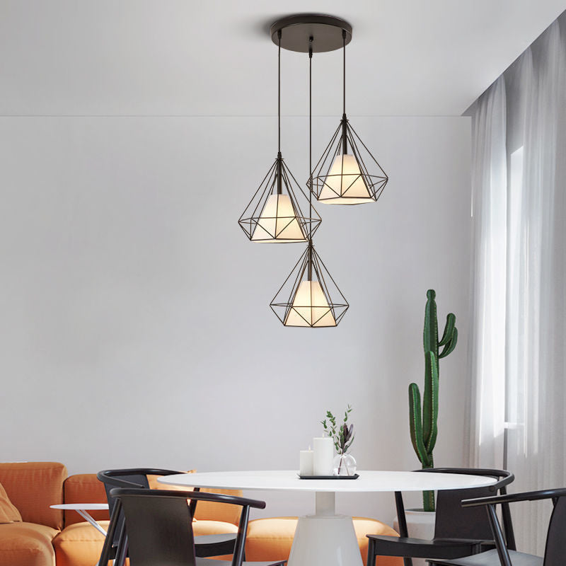 Contemporary Nordic Diamond Iron Fabric 3 - Light Pendant Light For Dining Room