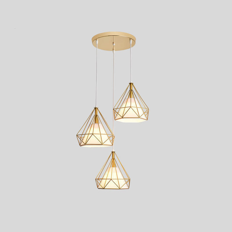 Contemporary Nordic Diamond Iron Fabric 3 - Light Pendant Light For Dining Room