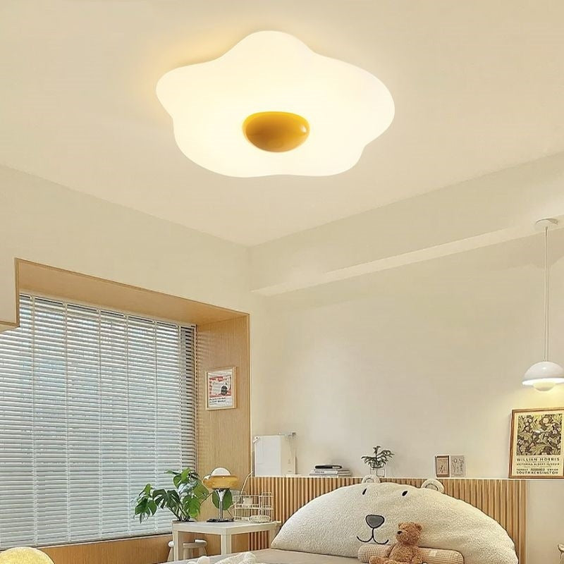 Contemporary Creative Fried Egg Rotational Molding Iron LED Flush Mount Ceiling Light For Living Room