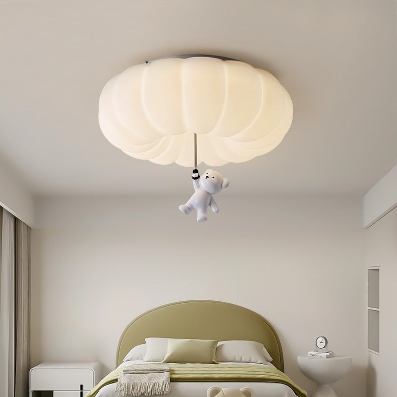 Contemporary Nordic Cream Bear PE Hardware LED Flush Mount Ceiling Light For Bedroom