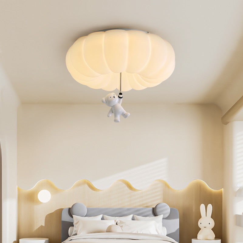 Contemporary Nordic Cream Bear PE Hardware LED Flush Mount Ceiling Light For Bedroom