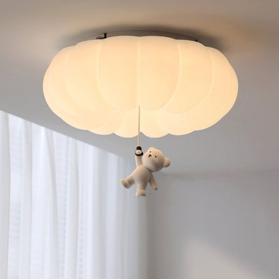 Contemporary Nordic Cream Bear PE Hardware LED Flush Mount Ceiling Light For Bedroom