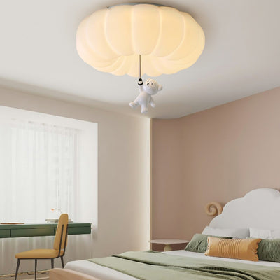 Contemporary Nordic Cream Bear PE Hardware LED Flush Mount Ceiling Light For Bedroom