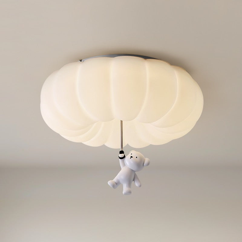 Contemporary Nordic Cream Bear PE Hardware LED Flush Mount Ceiling Light For Bedroom