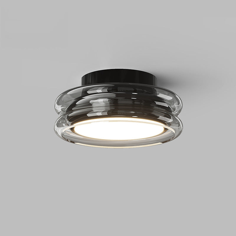 Modern Art Deco Round Acrylic Glass Hardware LED Semi-Flush Mount Ceiling Light For Hallways