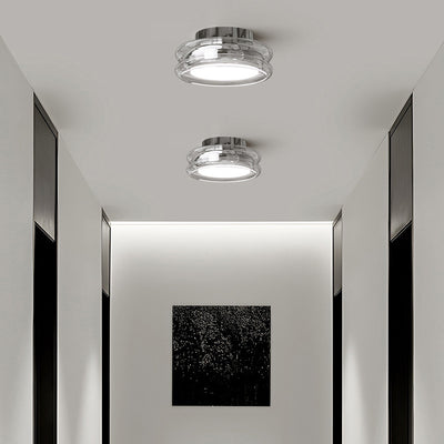 Modern Art Deco Round Acrylic Glass Hardware LED Semi-Flush Mount Ceiling Light For Hallways