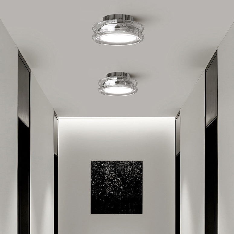 Modern Art Deco Round Acrylic Glass Hardware LED Semi-Flush Mount Ceiling Light For Hallways