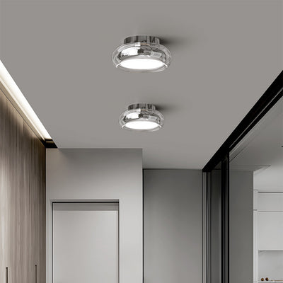 Modern Art Deco Round Acrylic Glass Hardware LED Semi-Flush Mount Ceiling Light For Hallways