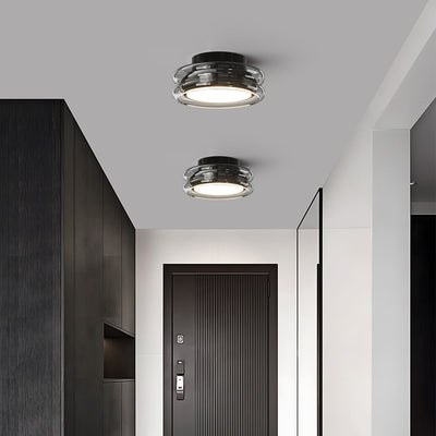 Modern Art Deco Round Acrylic Glass Hardware LED Semi-Flush Mount Ceiling Light For Hallways