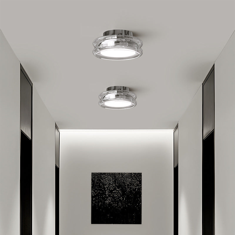 Modern Art Deco Round Acrylic Glass Hardware LED Semi-Flush Mount Ceiling Light For Hallways