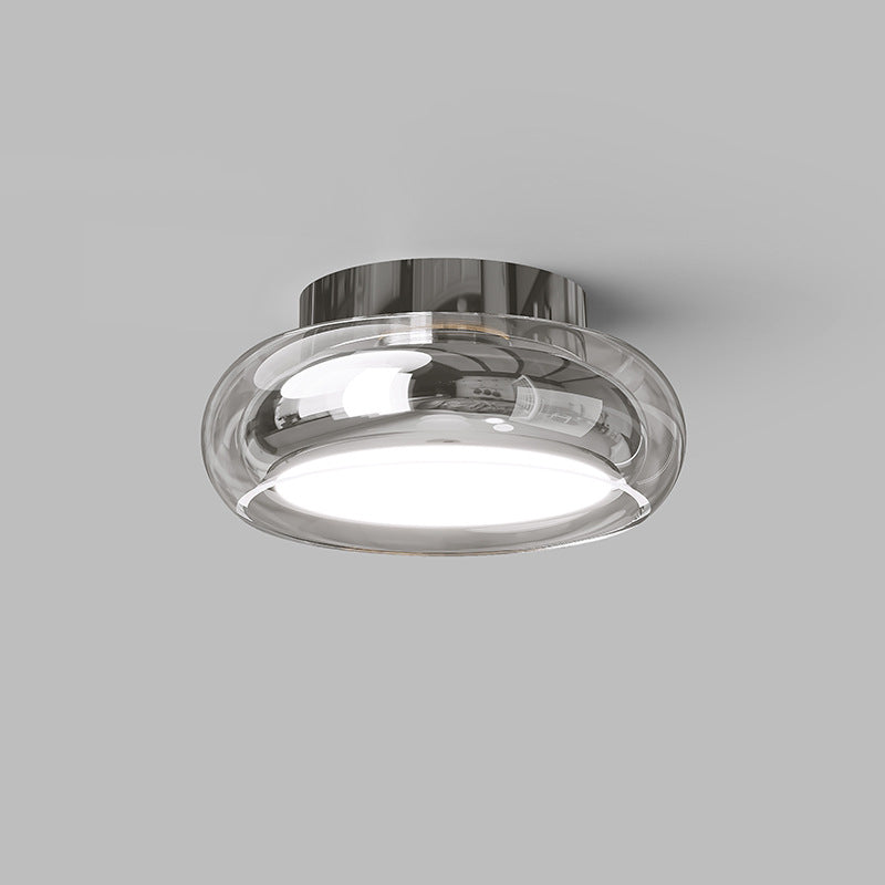 Modern Art Deco Round Acrylic Glass Hardware LED Semi-Flush Mount Ceiling Light For Hallways