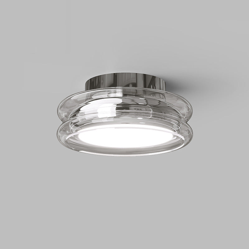 Modern Art Deco Round Acrylic Glass Hardware LED Semi-Flush Mount Ceiling Light For Hallways