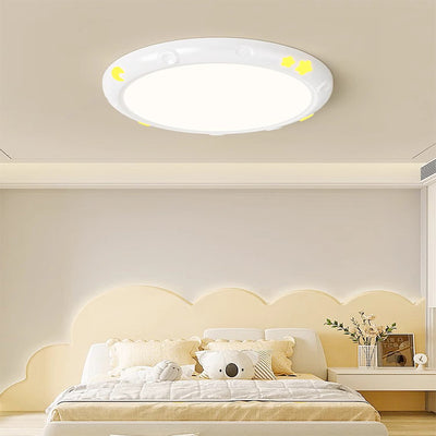 Modern Simplicity Stars Moon Round Iron ABS Resin LED Flush Mount Ceiling Light For Bedroom