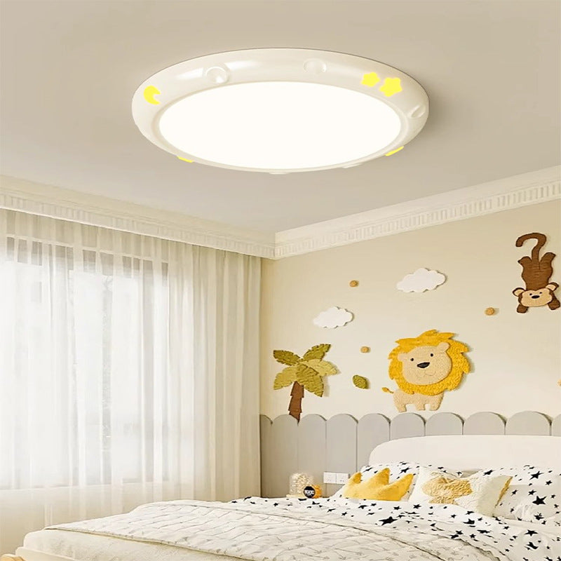 Modern Simplicity Stars Moon Round Iron ABS Resin LED Flush Mount Ceiling Light For Bedroom