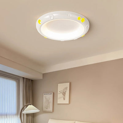 Modern Simplicity Stars Moon Round Iron ABS Resin LED Flush Mount Ceiling Light For Bedroom