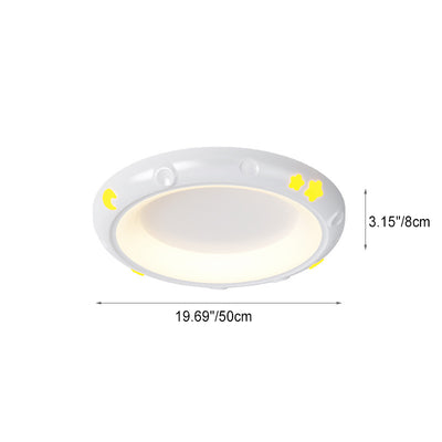 Modern Simplicity Stars Moon Round Iron ABS Resin LED Flush Mount Ceiling Light For Bedroom