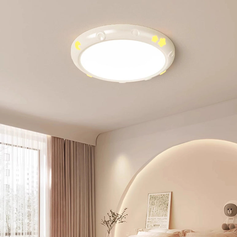 Modern Simplicity Stars Moon Round Iron ABS Resin LED Flush Mount Ceiling Light For Bedroom