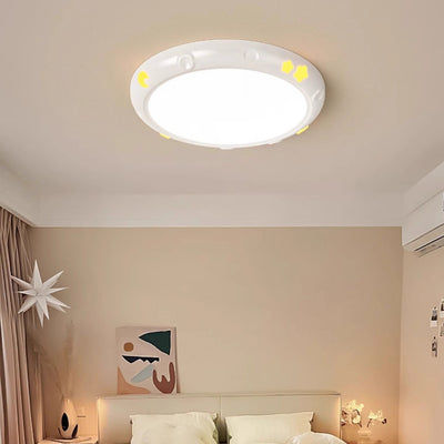 Modern Simplicity Stars Moon Round Iron ABS Resin LED Flush Mount Ceiling Light For Bedroom