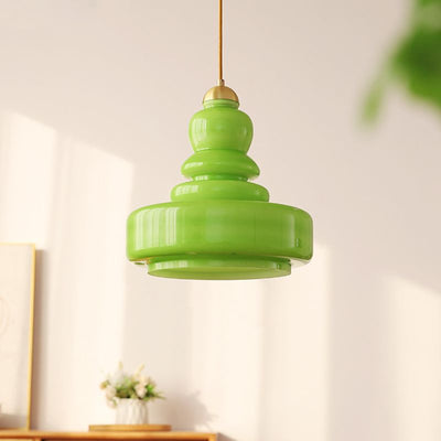 Contemporary Creative Gourd Glass Copper Iron 1 - Light Pendant Light For Dining Room