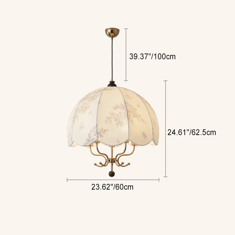 Traditional Chinese Leaves Pattern Solid Wood Fabric Iron 4/5 - Light Chandelier For Dining Room