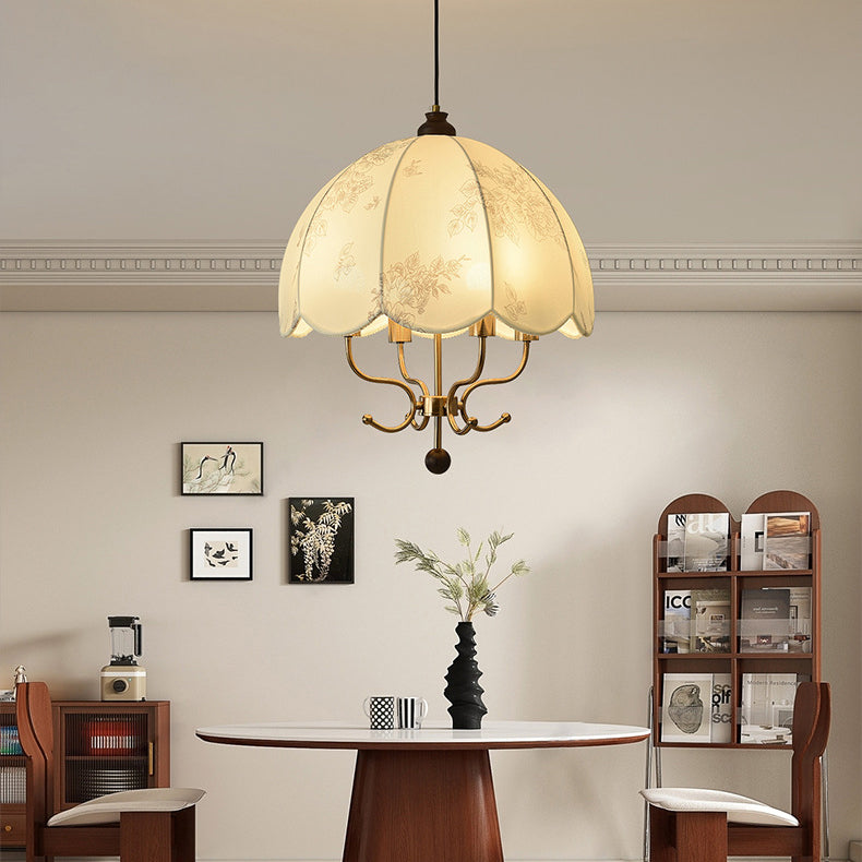 Traditional Chinese Leaves Pattern Solid Wood Fabric Iron 4/5 - Light Chandelier For Dining Room