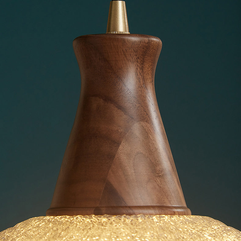 Traditional Japanese Cone Hat Brass Walnut Glass 1 - Light Pendant Light For Dining Room