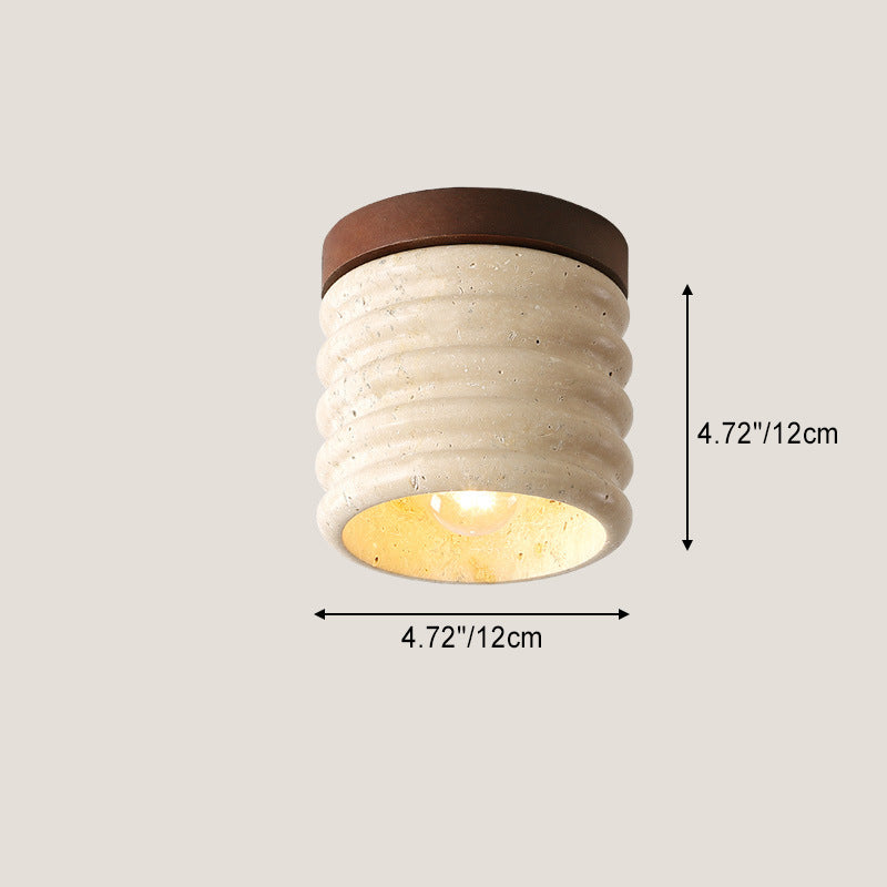 Traditional Japanese Round Yellow Travertine Glass Solid Wood 1 - Light Semi-Flush Mount Ceiling Light For Hallways