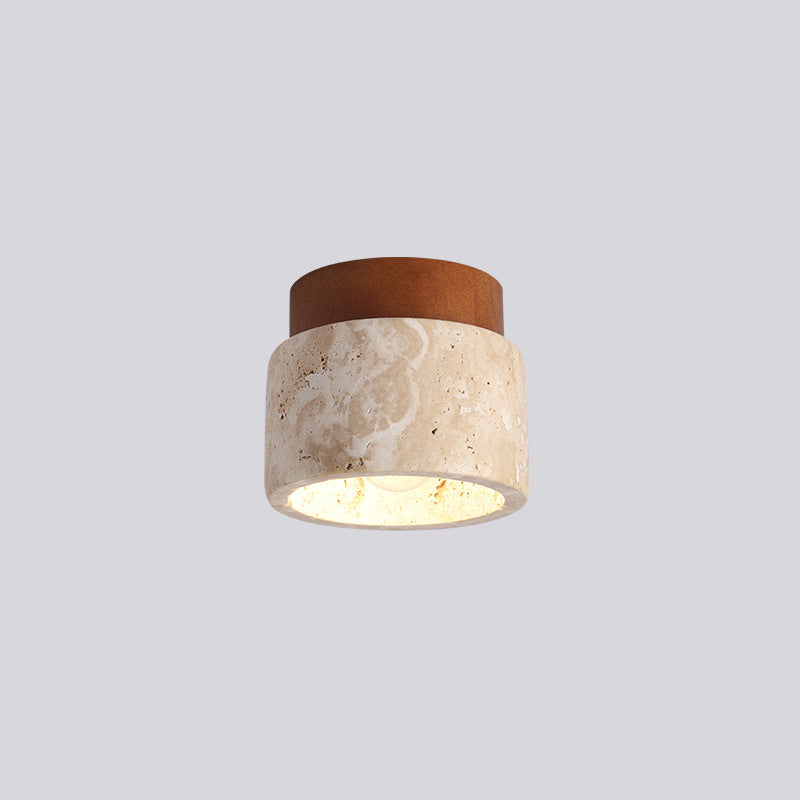 Traditional Japanese Round Yellow Travertine Glass Solid Wood 1 - Light Semi-Flush Mount Ceiling Light For Hallways