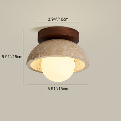 Traditional Japanese Round Yellow Travertine Glass Solid Wood 1 - Light Semi-Flush Mount Ceiling Light For Hallways