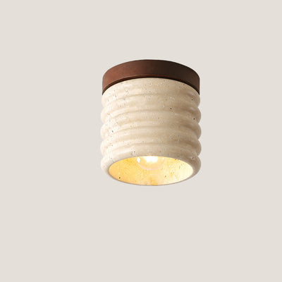 Traditional Japanese Round Yellow Travertine Glass Solid Wood 1 - Light Semi-Flush Mount Ceiling Light For Hallways