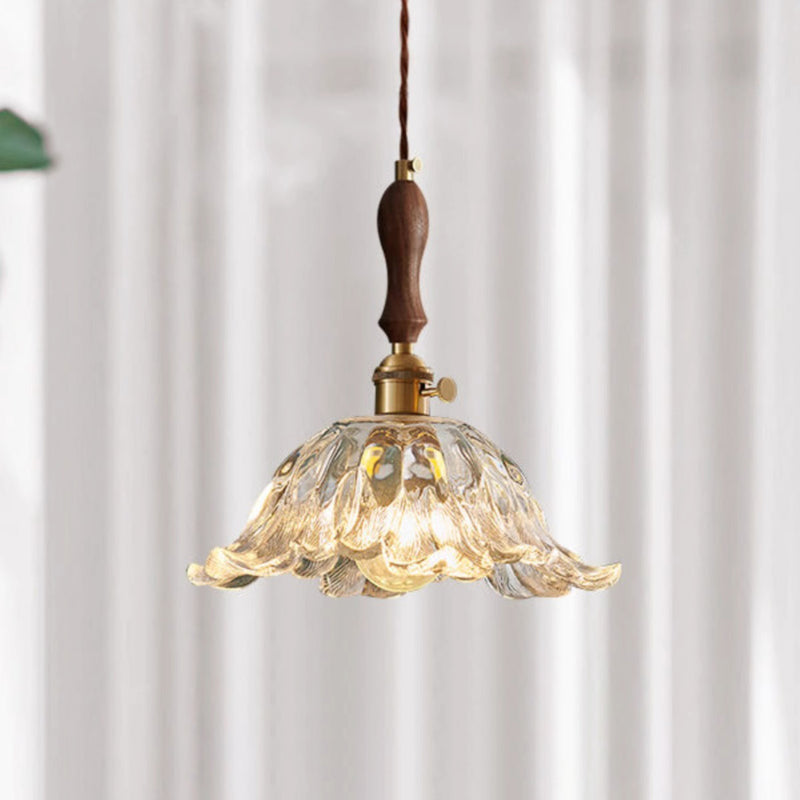 Contemporary Retro Flower Transparent Copper Glass 1 - Light Pendant Light For Dining Room