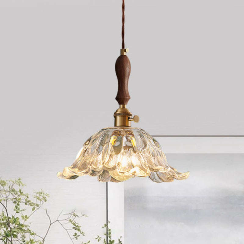 Contemporary Retro Flower Transparent Copper Glass 1 - Light Pendant Light For Dining Room