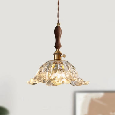 Contemporary Retro Flower Transparent Copper Glass 1 - Light Pendant Light For Dining Room