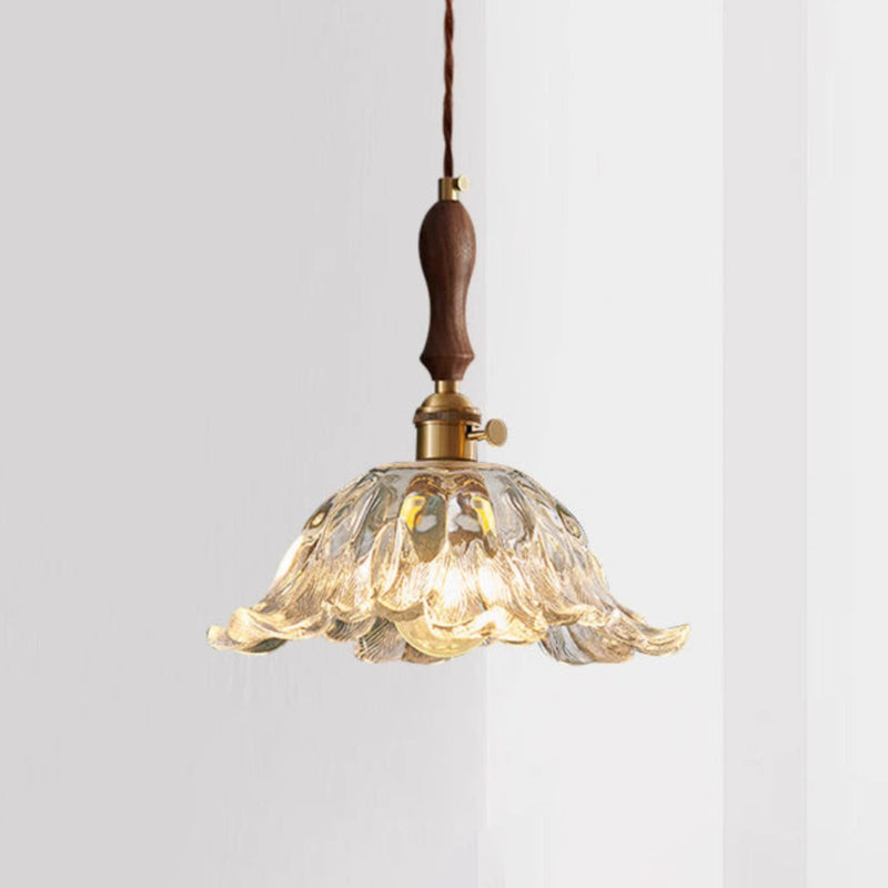 Contemporary Retro Flower Transparent Copper Glass 1 - Light Pendant Light For Dining Room