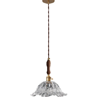 Contemporary Retro Flower Transparent Copper Glass 1 - Light Pendant Light For Dining Room