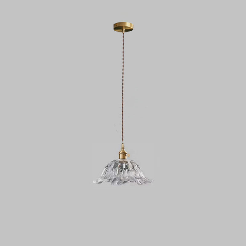 Contemporary Retro Flower Transparent Copper Glass 1 - Light Pendant Light For Dining Room