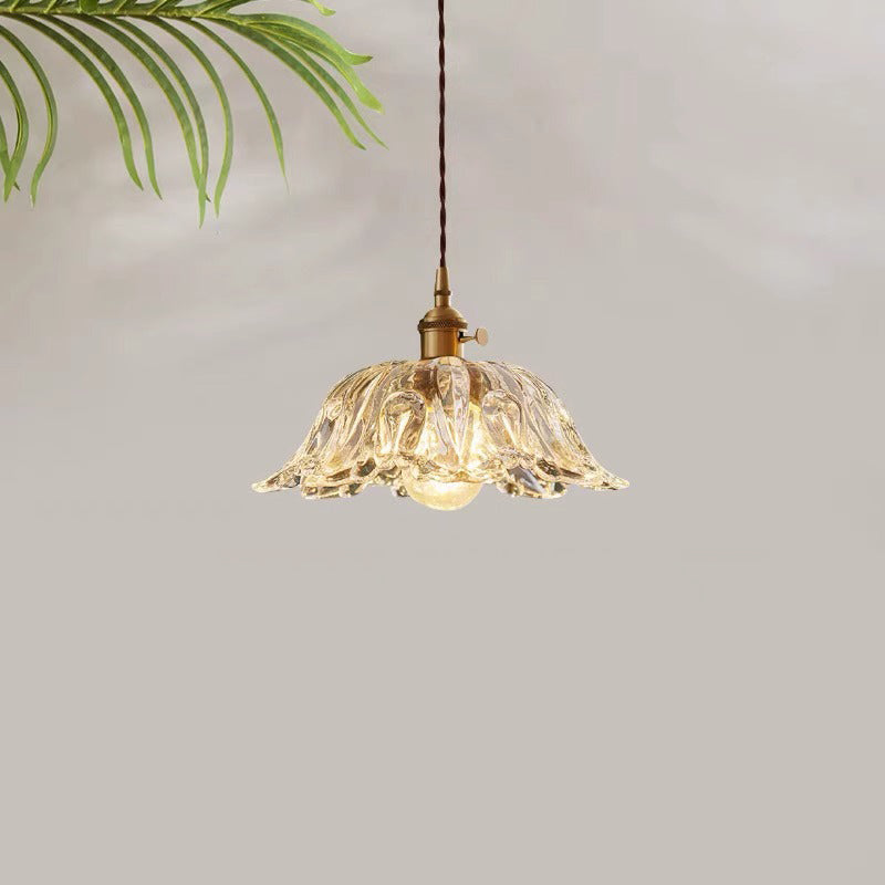 Contemporary Retro Flower Transparent Copper Glass 1 - Light Pendant Light For Dining Room