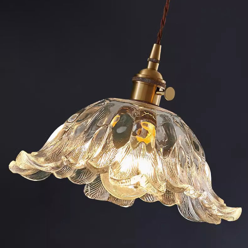 Contemporary Retro Flower Transparent Copper Glass 1 - Light Pendant Light For Dining Room